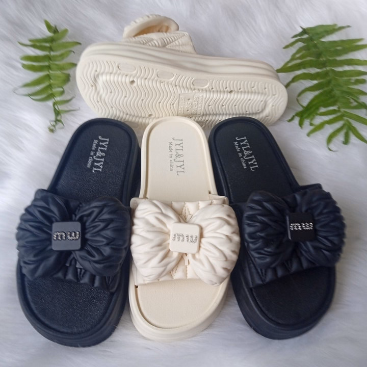 Dép Nữ Mumu Nơ Dễ Thương ,Đế Cao 5Cm, Siêu Êm, Lên Chân Sang Chảnh- Haanh