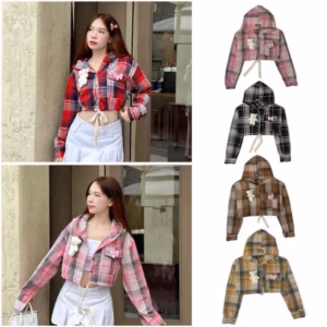 Áo Khoác Form Lửng Nữ Vải Kate Nỉ Có Dây Rút Gắn Gấu Siêu Xinh Tp30 - Golden Dream