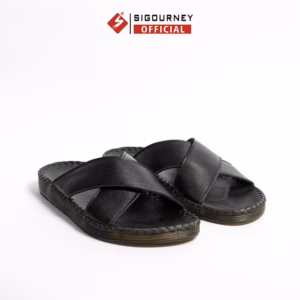 Dép Nam Quai Chéo Da Bò Có Khâu Đế Dn119 Bảo Hành 18 Tháng - Sigourney