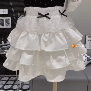 Chân Váy 3 Tầng Phối Ren Đính Nơ Cv05- Lê Phương Boutique