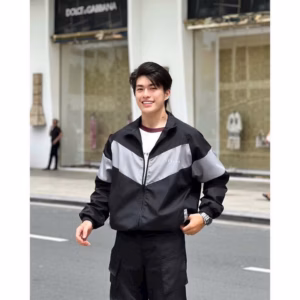 Áo Khoác Dù Teelab Phối Chéo Đen Xám, Áo Khoác Gió Nam Nữ Unisex 2 Lớp-Sht169-Minh Hà House