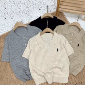 Áo Len Dệt Kim Cổ Bẻ Thêu Ngựa Hoạ Tiết Vặn Thừng- Chipxinhxk