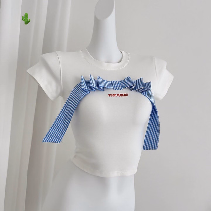 Áo Croptop Đính Nơ Chữ Thêu - Lê Phương Boutique - Ảnh 3