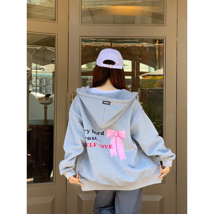 Áo Khóc Nữ Vải Nỉ Ngoại Form Rộng In Hình Nơ Hồng Lưng Siêu Xinh Tp29 - Golden Dream - Ảnh 4