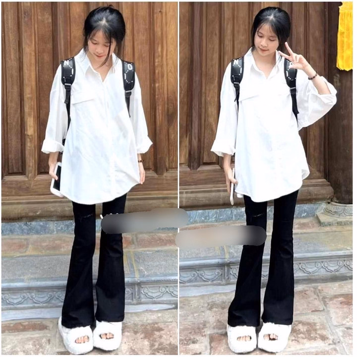 Sét Bộ Quần Ống Loe Chất Umi + Mix Áo Sơ Mi Trắng Dài Tay - Ảnh 5