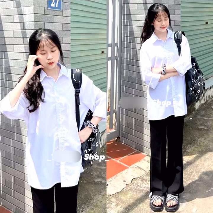 Sét Bộ Quần Ống Loe Chất Umi + Mix Áo Sơ Mi Trắng Dài Tay - Ảnh 4