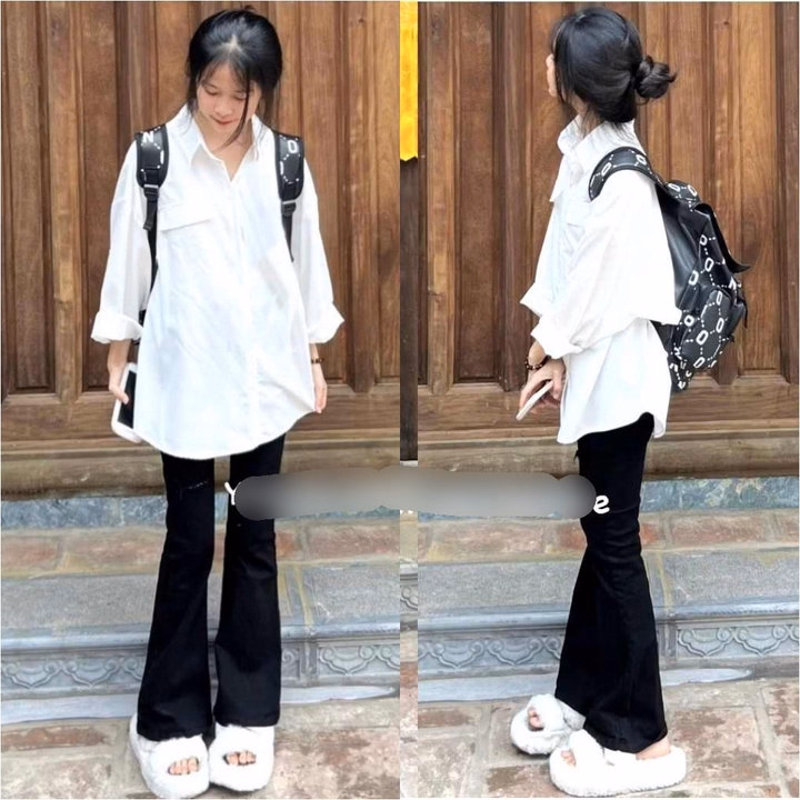Sét Bộ Quần Ống Loe Chất Umi + Mix Áo Sơ Mi Trắng Dài Tay - Ảnh 6