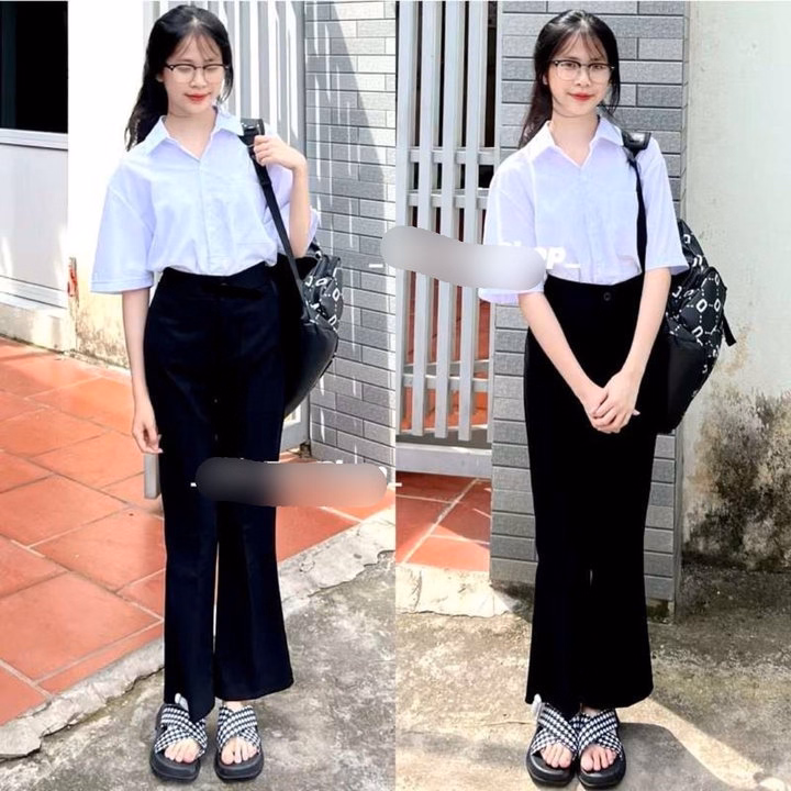 Sét Quần Ống Loe Umi Đen + Mix Áo Sơ Mi Trắng Cọc Tay - Ảnh 2