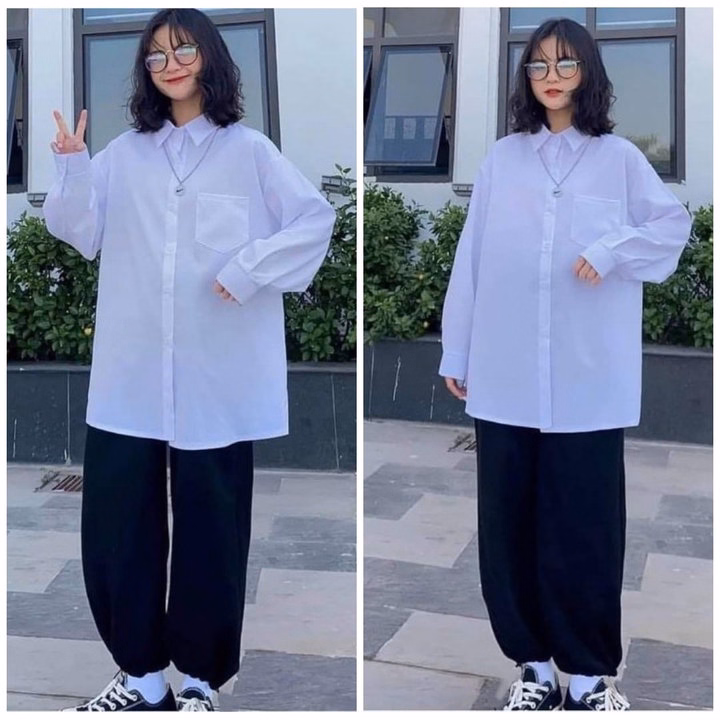 Sét Bộ Quần Joker Trơn + Áo Sơ Mi Trắng Dài Tay