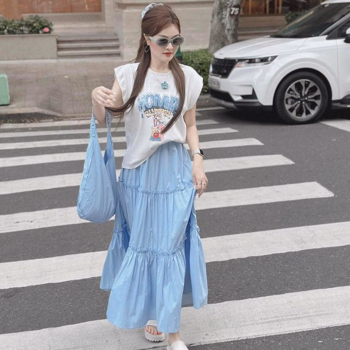 Set Áo Tăm Lạnh Cánh Dơi Ép Nhiệt Nổi Phối Chân Váy Mango Tầng Bt95P - Sam Store