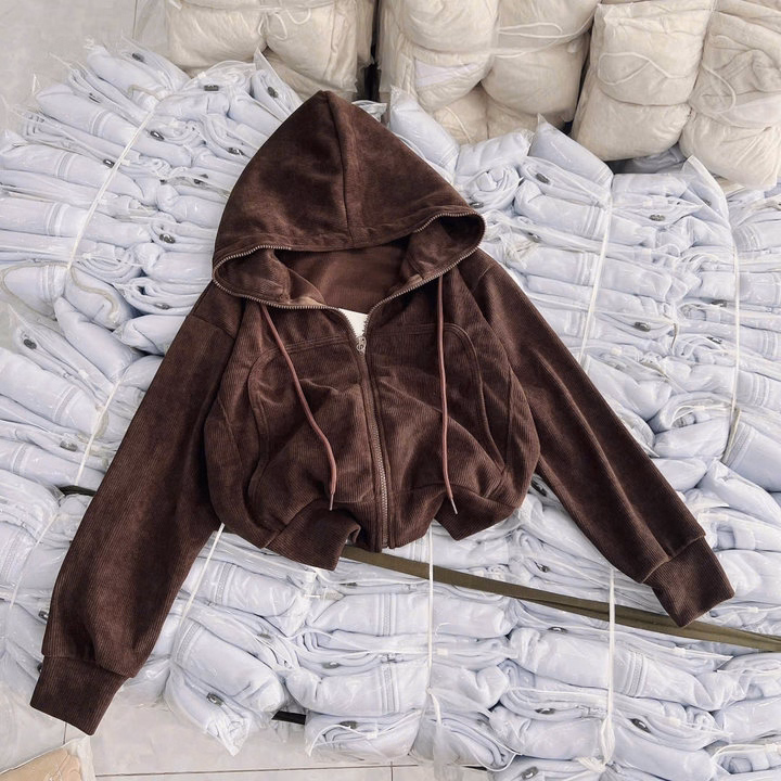 Áo Khoác Nhung Gân Nữ Trơn Khoá Kéo Cao Phối Dáng Túi Mới Có Túi Trong Va287 - Phương Store - Ảnh 3