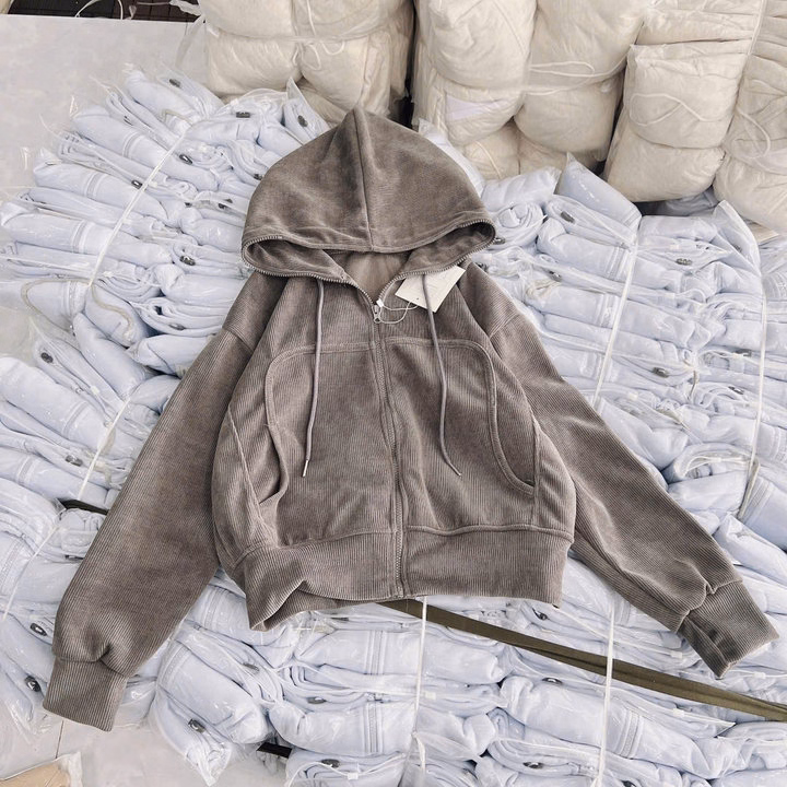 Áo Khoác Nhung Gân Nữ Trơn Khoá Kéo Cao Phối Dáng Túi Mới Có Túi Trong Va287 - Phương Store - Ảnh 5