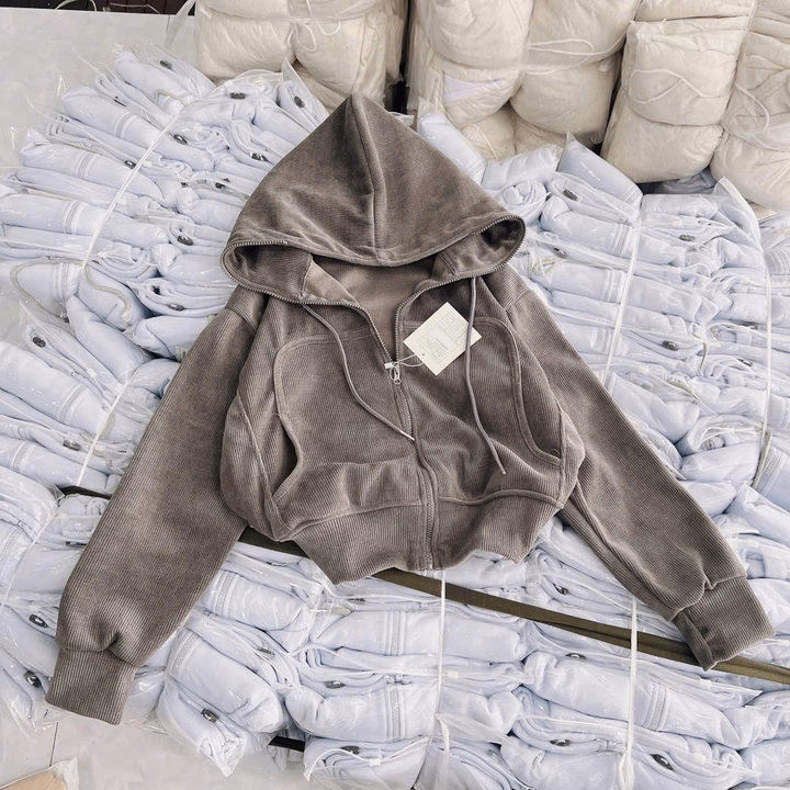 Áo Khoác Nhung Gân Nữ Trơn Khoá Kéo Cao Phối Dáng Túi Mới Có Túi Trong Va287 - Phương Store - Ảnh 2