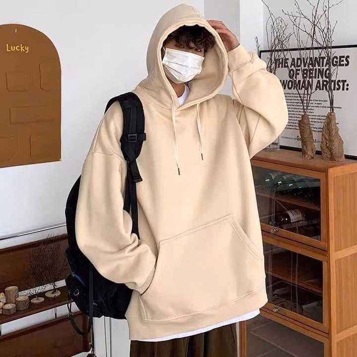 Áo Hoodie Trơn Mũ 2 Lớp Màu Be - Ảnh 4