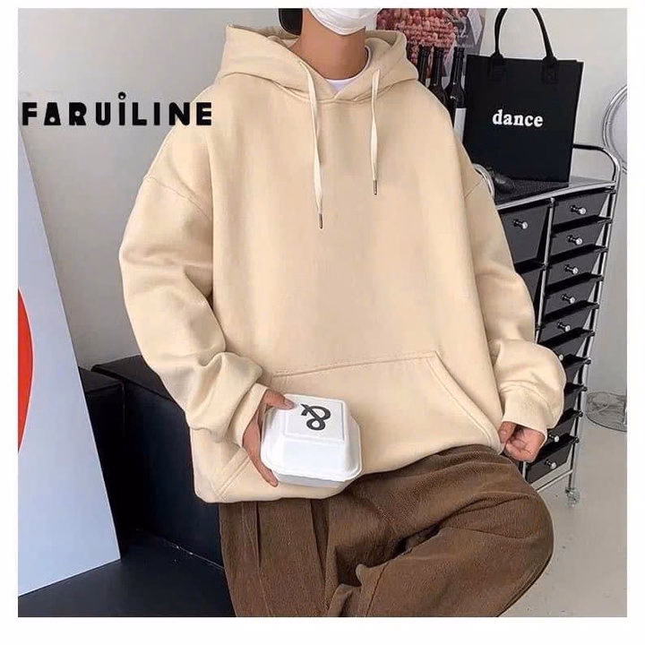 Áo Hoodie Trơn Mũ 2 Lớp Màu Be - Ảnh 3
