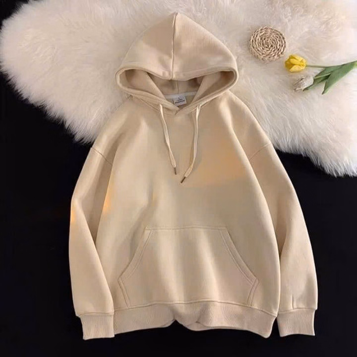 Áo Hoodie Trơn Mũ 2 Lớp Màu Be - Ảnh 4