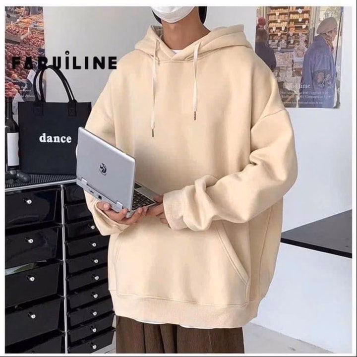 Áo Hoodie Trơn Mũ 2 Lớp Màu Be - Ảnh 2