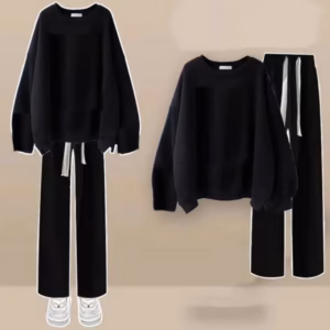 Sét Bộ Thu Đông Quần Ống Rộng Dây Rút Bản To +Mix Áo Thu Đông Dài Tay Cổ Tròn Trơn