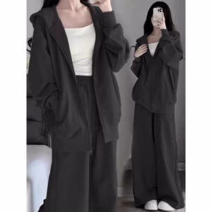 Sét Bộ Quần Ống Rộng Cạp Chun Hack Dáng + Mix Áo Khoác Nỉ Form Rộng Mũ 2 Lớp