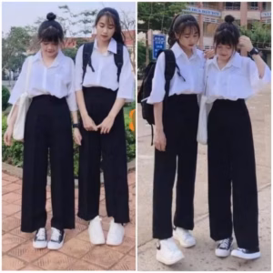 Tổng Hợp Các Sét Quần Ống Rộng Cạp Chun + Mix Áo Sơ Mi Trắng Cộc Tay Form Rộng