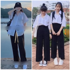 Tổng Hợp Các Sét Quần Ống Rộng Cạp Chun + Mix Áo Sơ Mi Trắng Cộc Tay Form Rộng