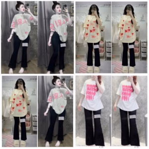 Tổng Hợp Các Sét Quần Ống Loe Kẻ 4 Vạch + Mix Áo Phông Form Rộng