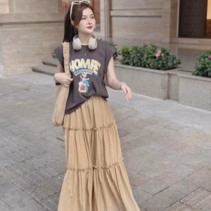 Set Áo Tăm Lạnh Cánh Dơi Ép Nhiệt Nổi Phối Chân Váy Mango Tầng St590-Nana House