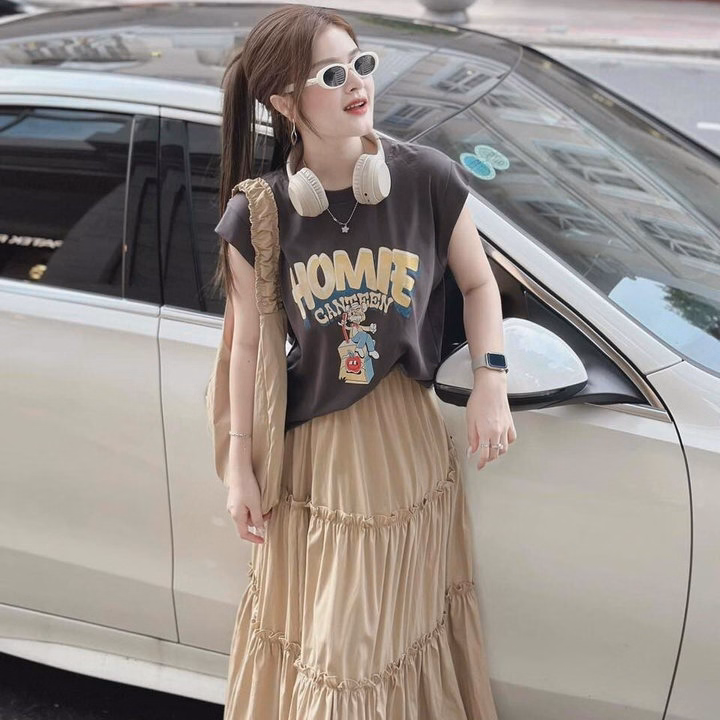 Set Áo Tăm Lạnh Cánh Dơi Ép Nhiệt Nổi Phối Chân Váy Mango Tầng St590-Nana House - Ảnh 5