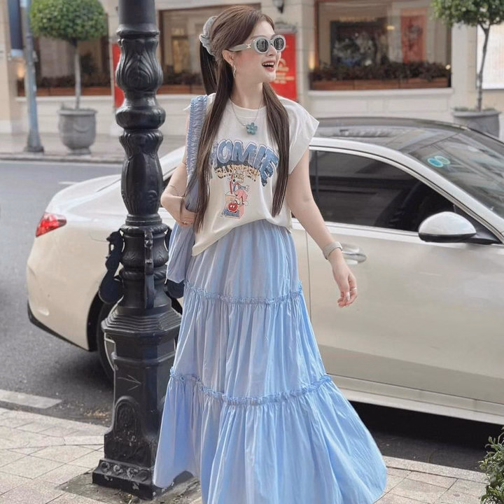 Set Áo Tăm Lạnh Cánh Dơi Ép Nhiệt Nổi Phối Chân Váy Mango Tầng St590-Nana House - Ảnh 6