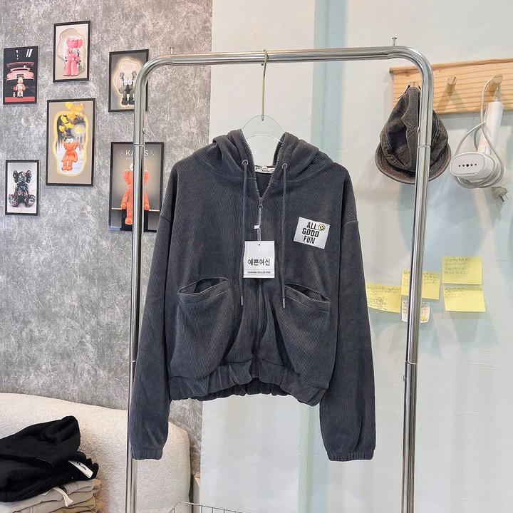 Áo Khoác Nhung Gân Nữ Thêu Logo Mặt Cười All Good Đẹp Tp740 - Golden Dream - Ảnh 5