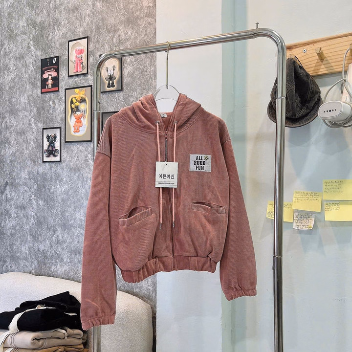 Áo Khoác Nhung Gân Nữ Thêu Logo Mặt Cười All Good Đẹp Tp740 - Golden Dream - Ảnh 6