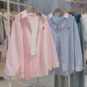 [ Rẻ Vô Địch ] Áo Sơ Mi Oversize Dành Cho Nữ Chất Đũi Xốp Dày Đẹp - Sơ Mi Kẻ Sọc Thêu Gấu