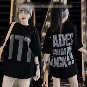 Áo Thun Tay Lỡ Cotton Khô Đính Đá 777 Mã Mới Form Rộng Tay Lỡ Unisex Oversize