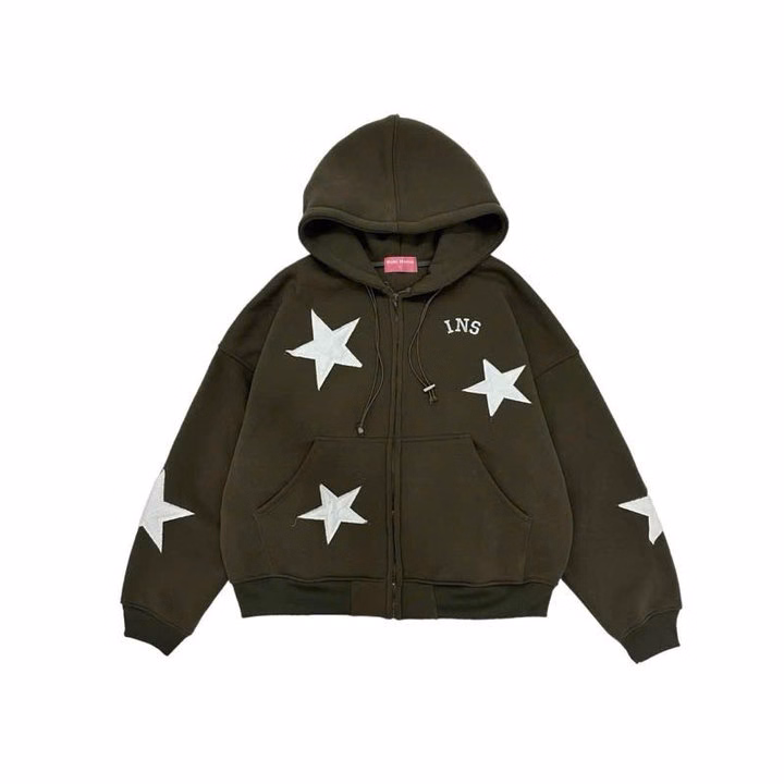 Áo Khoác Nỉ Dây Kéo Inusex Nam Nữ Form Rộng In Hình Ngôi Sao Inss Tay Phồng Tp822 - Golden Dream - Ảnh 4