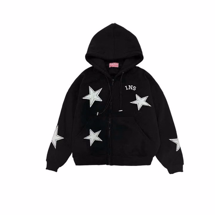 Áo Khoác Nỉ Dây Kéo Inusex Nam Nữ Form Rộng In Hình Ngôi Sao Inss Tay Phồng Tp822 - Golden Dream - Ảnh 3