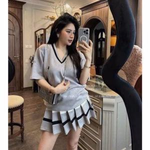 Set Váy Tăm Lạnh Xếp Ly Phối Viền Thêu Hình Bt82E-Sam Store