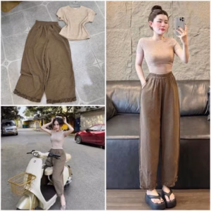 Set Bộ Áo Thun Tăm Quần Đũi Chấm Bi St95E- Sam Store