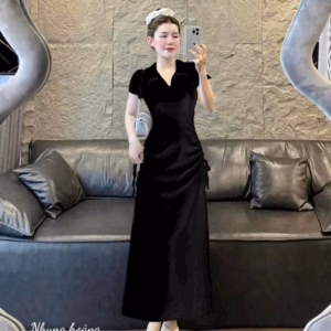 Đầm Thun Gân Cổ Đúc Rút Dây 2 Bên Sườn S33- Nana House