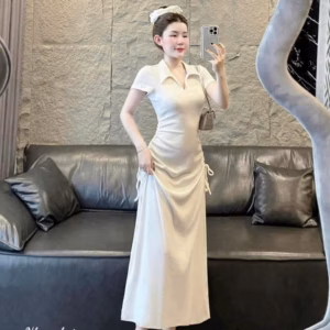 Đầm Thun Gân Cổ Đúc Rút Dây 2 Bên Sườn Htm7580- Sam Store