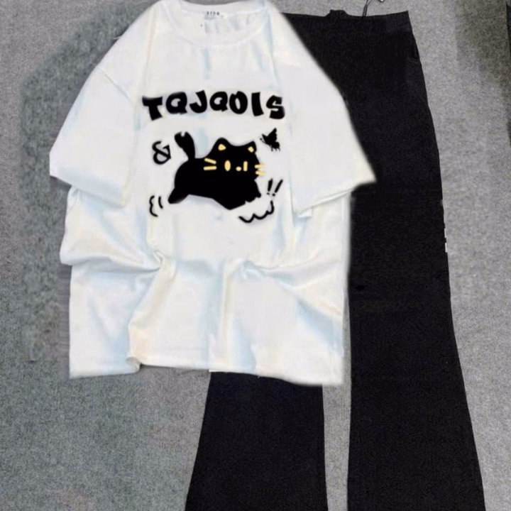 Sét Bộ Nữ Quần Ống Loe + Mix Áo Mèo Tqjqois T - Ảnh 3