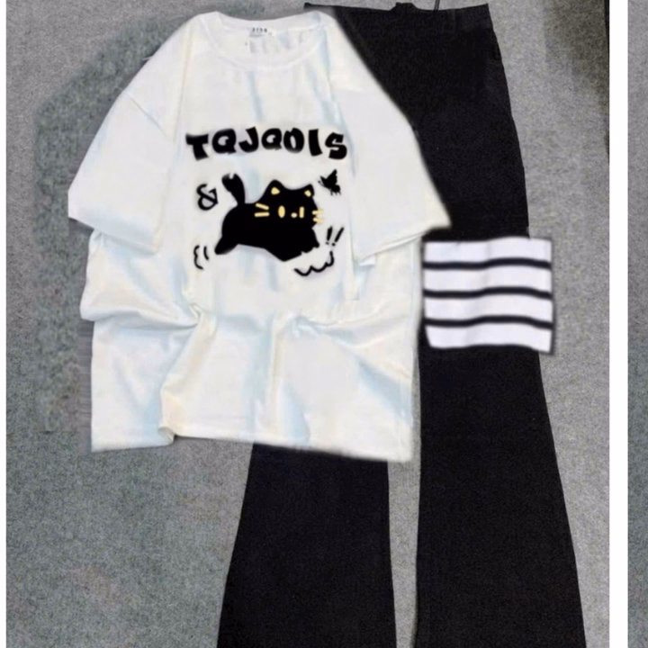 Sét Bộ Nữ Quần Ống Loe + Mix Áo Mèo Tqjqois T