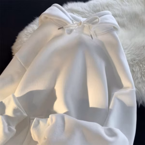 Xả Áo Hoodie Mũ 2 Lớp Form Rộng Màu Trắng