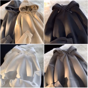 Áo Nỉ Hoodie Trơn Dây Nhỏ Mũ Rộng 2 Lớp Unisex Nam Nữ Mặc Được