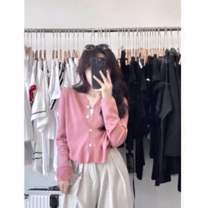 Áo Cardigan Thu Đông , Chất Liệu Len Trơn 4 Khuy Phong Cách Hàn Quốc - Chipxinhxk