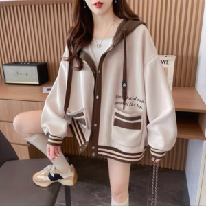 Áo Khoác Cadigan Nữ Vải Nỉ Ngoại Có Mũ Phối Túi Sọc Ngang Siêu Xinh Ut829 - Golden Dream