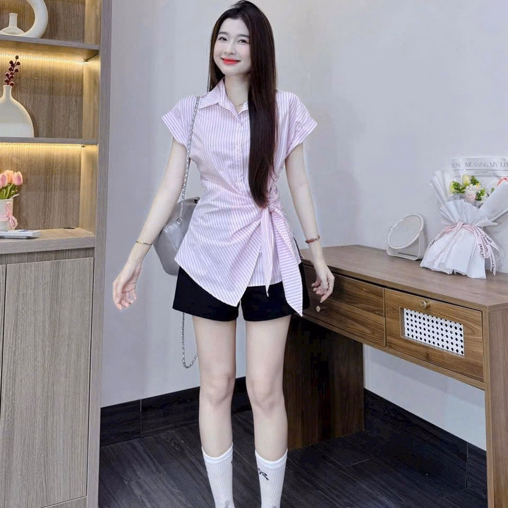 Set Áo Sọc Lụa Cổ Trụ Phối Quần Kaki Bht9095- Sam Store - Ảnh 3