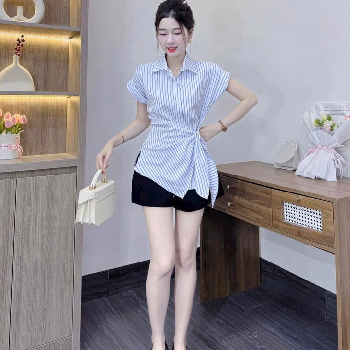 Set Áo Sọc Lụa Cổ Trụ Phối Quần Kaki Bht9095- Sam Store - Ảnh 2