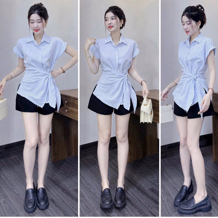 Set Áo Sọc Lụa Cổ Trụ Phối Quần Kaki Bht9095- Sam Store - Ảnh 9