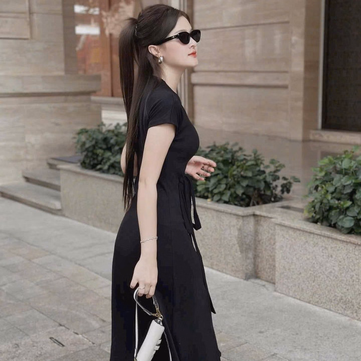 Đầm Thun Gân Xẻ Tà Kèm Dây Nơ Bht8085- Sam Store - Ảnh 4