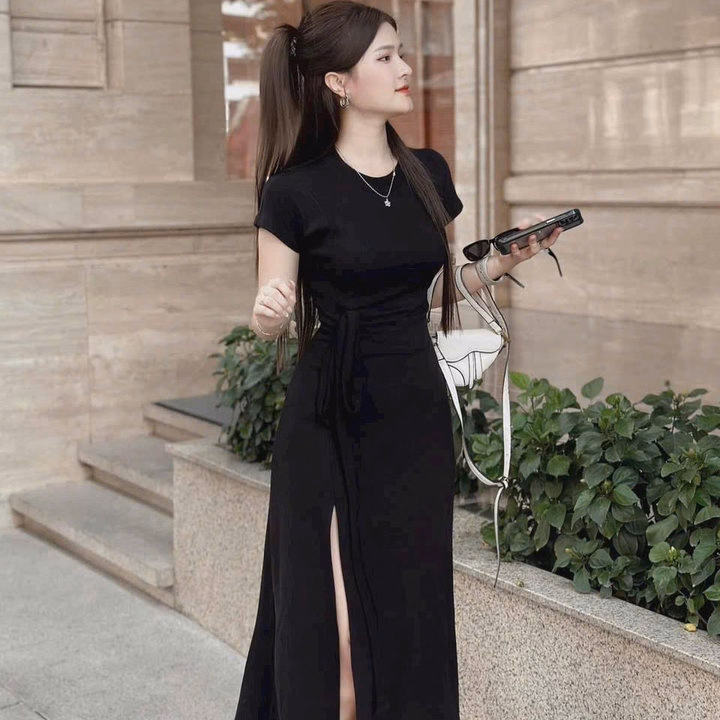Đầm Thun Gân Xẻ Tà Kèm Dây Nơ Bht8085- Sam Store - Ảnh 2